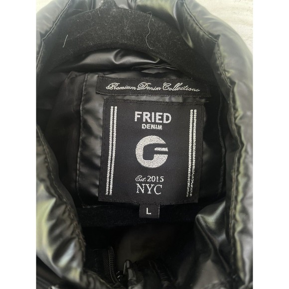 Fried Denim NYC New York Black Puffer Winter Bomber Snap Button Jacket Large - Picture 4 of 9